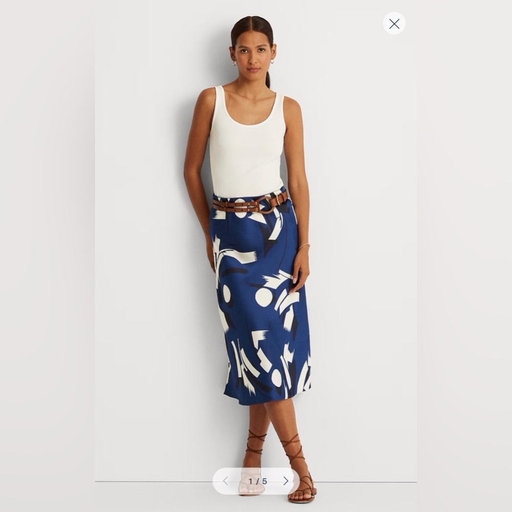 Ralph Lauren Women’s Geometric-Print Satin Charmeuse Skirt Size 10